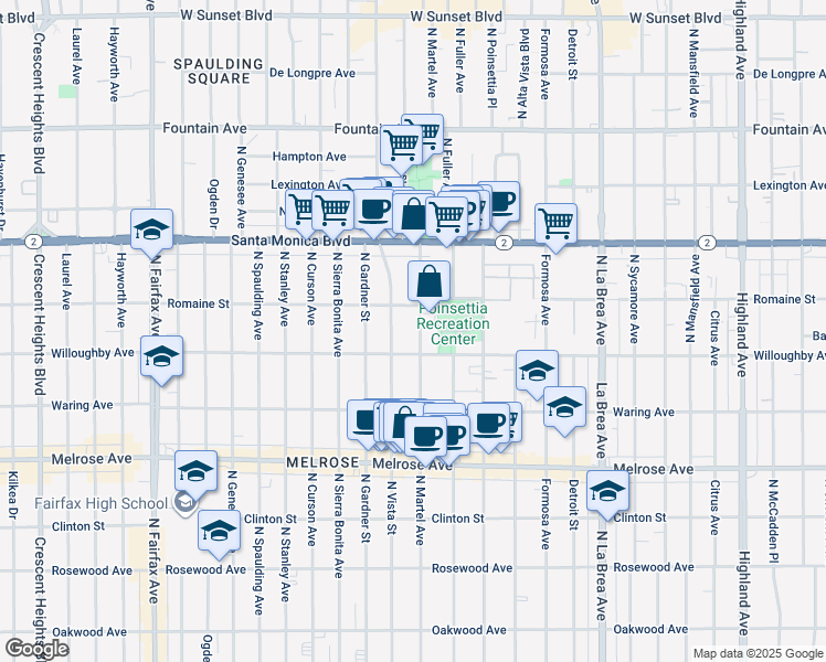 map of restaurants, bars, coffee shops, grocery stores, and more near 911 North Martel Avenue in Los Angeles