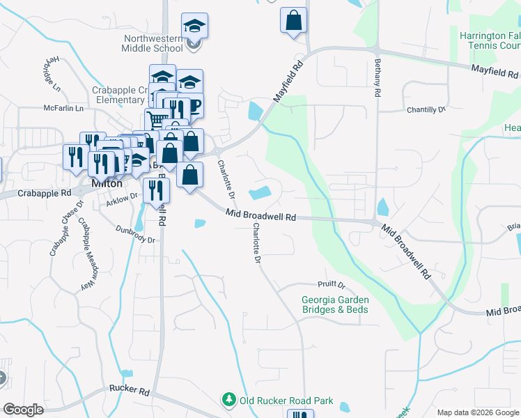 map of restaurants, bars, coffee shops, grocery stores, and more near 1000 Saint Michelle Drive in Alpharetta