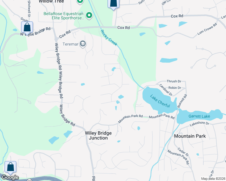map of restaurants, bars, coffee shops, grocery stores, and more near 178 Rocky Creek Trail in Woodstock
