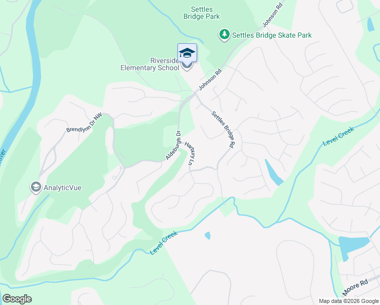 map of restaurants, bars, coffee shops, grocery stores, and more near 5400 Harbury Lane in Suwanee