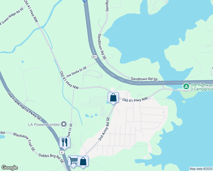 map of restaurants, bars, coffee shops, grocery stores, and more near 1117 Highway 293 Southeast in Cartersville