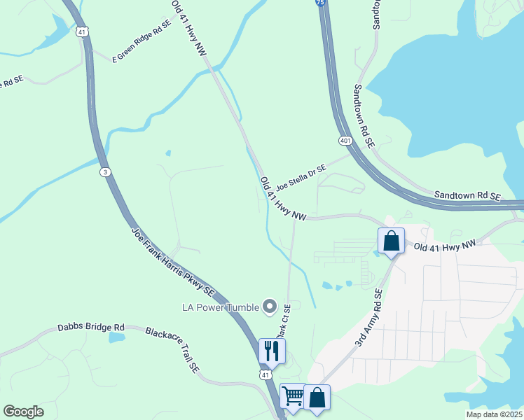 map of restaurants, bars, coffee shops, grocery stores, and more near 1008 Highway 293 Southeast in Cartersville
