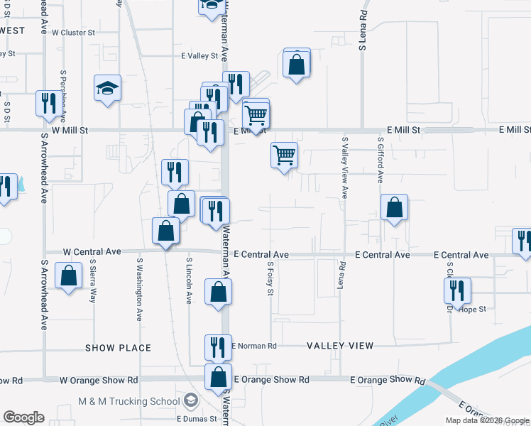 map of restaurants, bars, coffee shops, grocery stores, and more near 721 South Foisy Street in San Bernardino