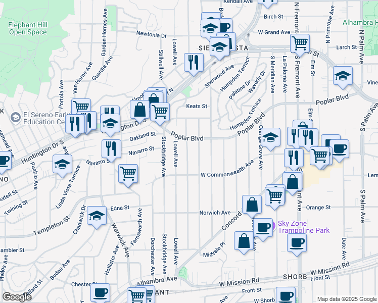 map of restaurants, bars, coffee shops, grocery stores, and more near 3534 Sheffield Avenue in Los Angeles