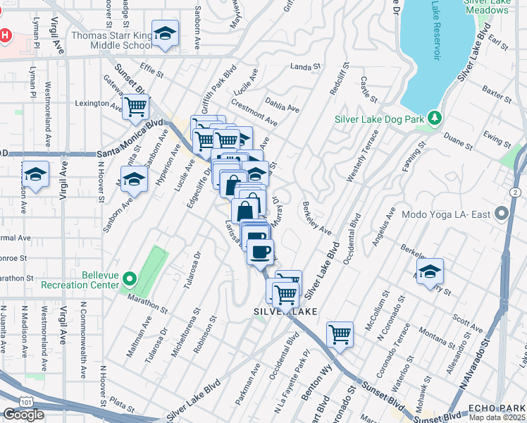map of restaurants, bars, coffee shops, grocery stores, and more near 3330 Hamilton Way in Los Angeles