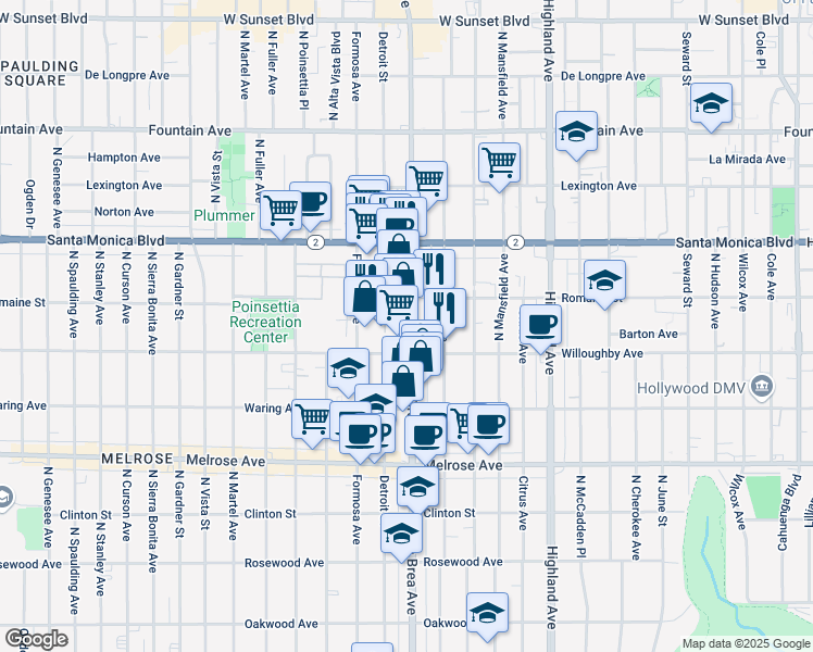 map of restaurants, bars, coffee shops, grocery stores, and more near in Los Angeles