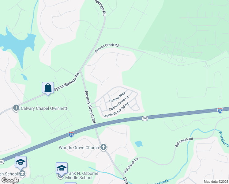 map of restaurants, bars, coffee shops, grocery stores, and more near 5232 Catrina Way in Buford
