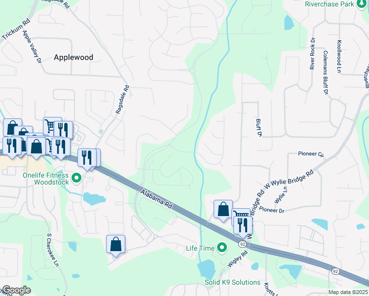 map of restaurants, bars, coffee shops, grocery stores, and more near 111 Churchcliff Drive in Woodstock