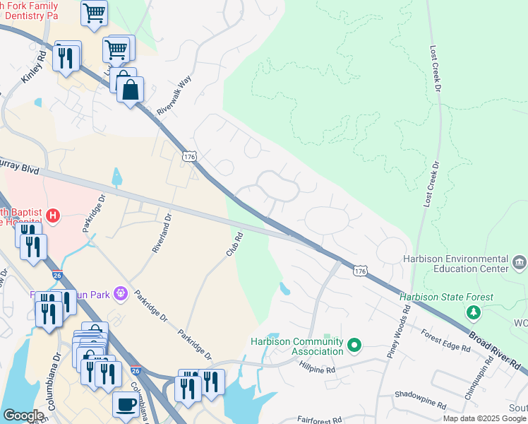 map of restaurants, bars, coffee shops, grocery stores, and more near 22 Hollyhock Court in Columbia