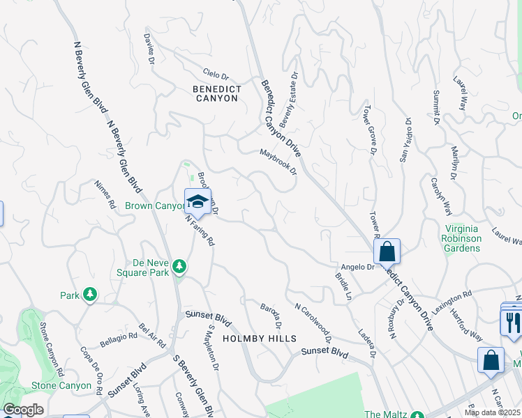 map of restaurants, bars, coffee shops, grocery stores, and more near 1059 Angelo Drive in Beverly Hills