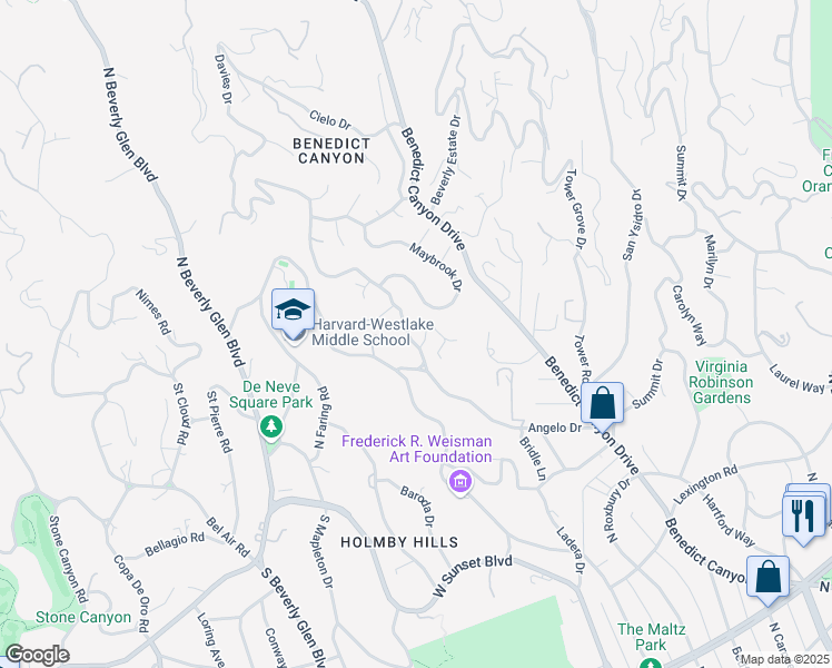 map of restaurants, bars, coffee shops, grocery stores, and more near 1054 Angelo Drive in Beverly Hills