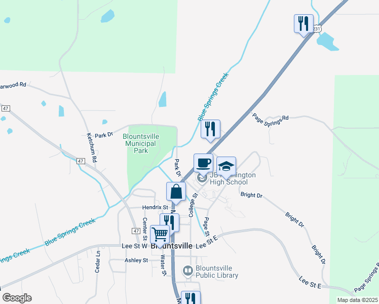 map of restaurants, bars, coffee shops, grocery stores, and more near 69504 Main Street in Blountsville