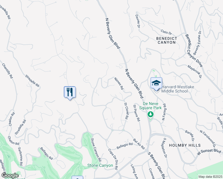 map of restaurants, bars, coffee shops, grocery stores, and more near 805 Nimes Place in Los Angeles