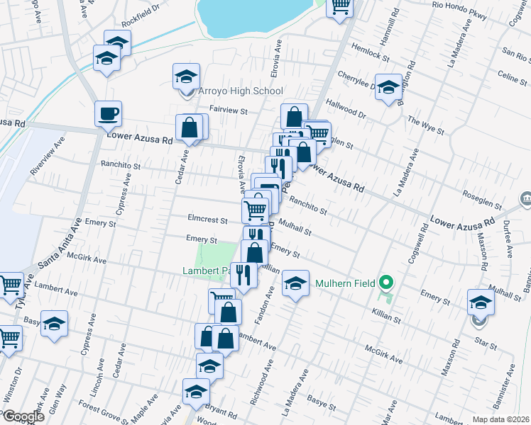 map of restaurants, bars, coffee shops, grocery stores, and more near 4563 Peck Road in El Monte
