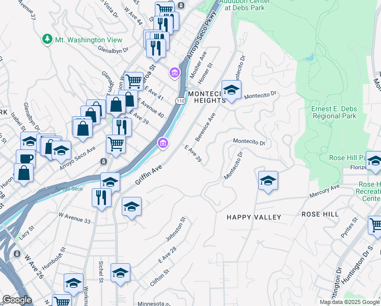 map of restaurants, bars, coffee shops, grocery stores, and more near 514 East Avenue 39 in Los Angeles