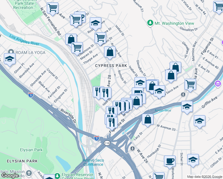 map of restaurants, bars, coffee shops, grocery stores, and more near in Los Angeles