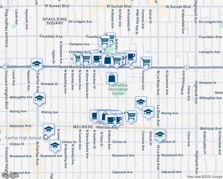 map of restaurants, bars, coffee shops, grocery stores, and more near 911 North Martel Avenue in Los Angeles