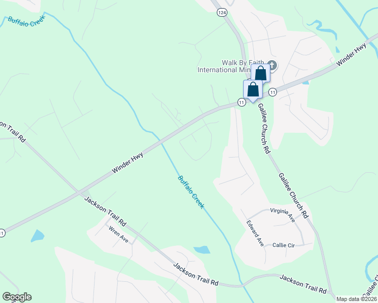 map of restaurants, bars, coffee shops, grocery stores, and more near 3451 Winder Highway in Jefferson