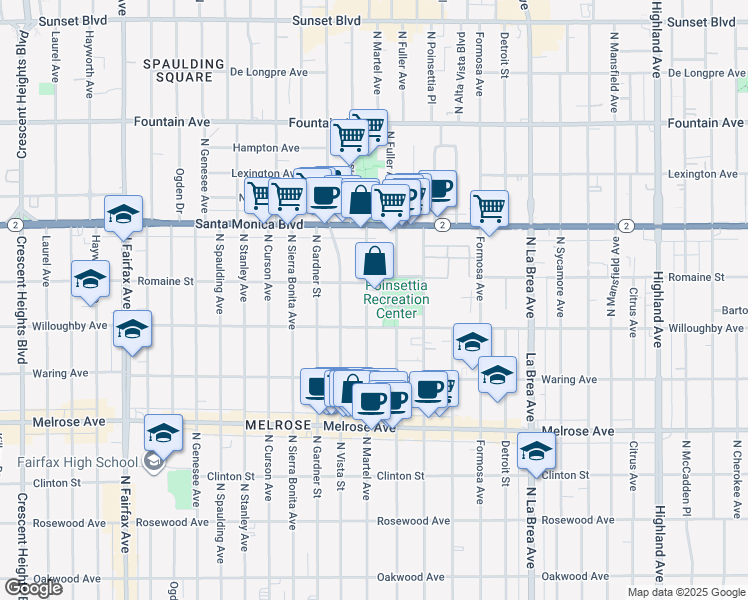 map of restaurants, bars, coffee shops, grocery stores, and more near 911 North Martel Avenue in Los Angeles