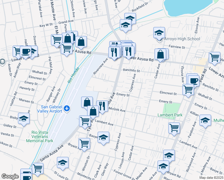 map of restaurants, bars, coffee shops, grocery stores, and more near 4515 Santa Anita Avenue in El Monte