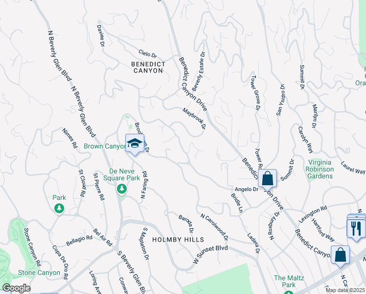 map of restaurants, bars, coffee shops, grocery stores, and more near 1054 Angelo Drive in Beverly Hills