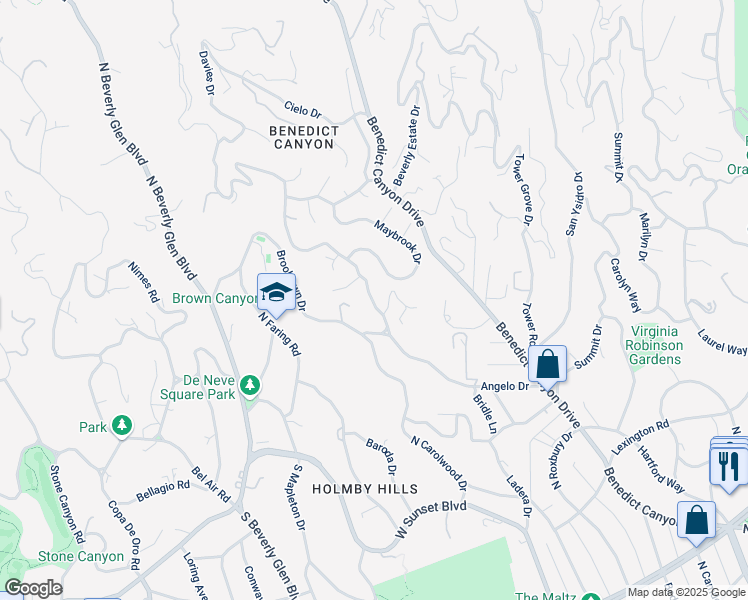 map of restaurants, bars, coffee shops, grocery stores, and more near 1054 Angelo Drive in Beverly Hills