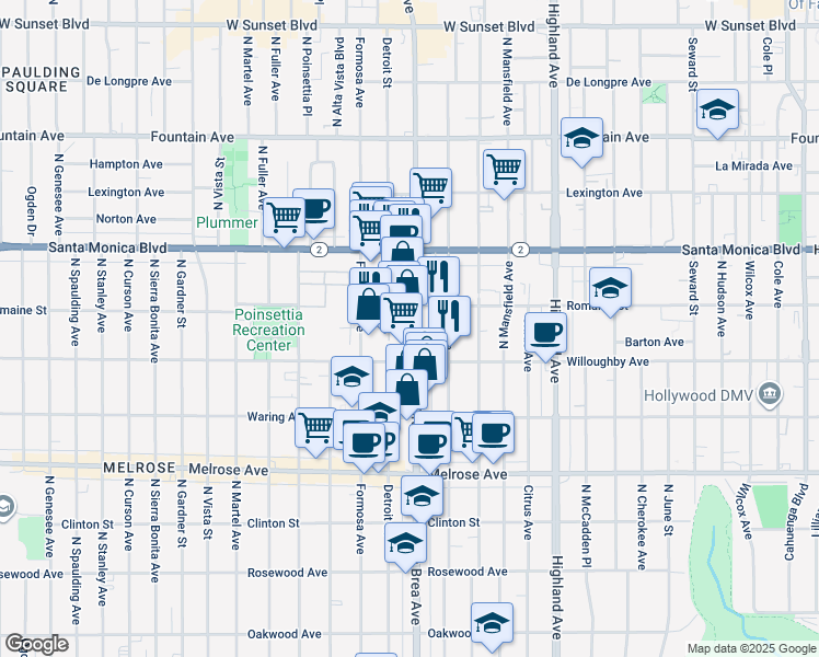 map of restaurants, bars, coffee shops, grocery stores, and more near in Los Angeles