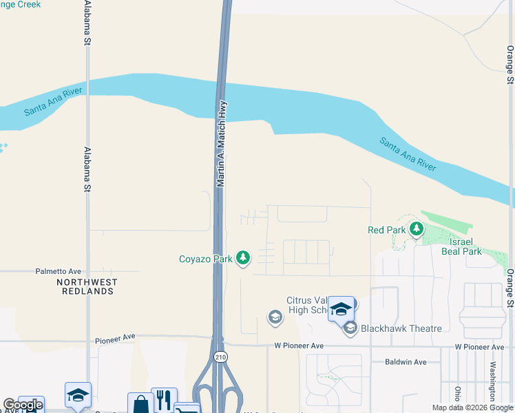 map of restaurants, bars, coffee shops, grocery stores, and more near 1114 Tropic Court in Redlands