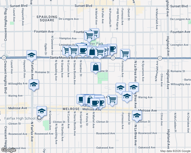 map of restaurants, bars, coffee shops, grocery stores, and more near in Los Angeles