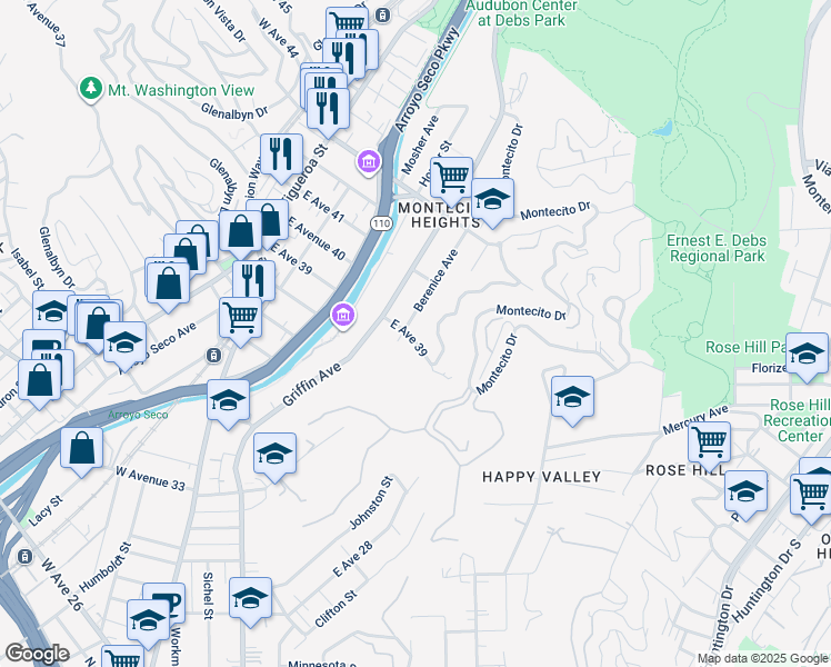 map of restaurants, bars, coffee shops, grocery stores, and more near 509 East Avenue 39 in Los Angeles