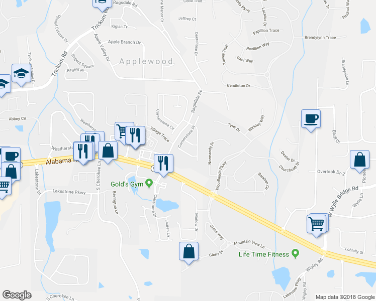map of restaurants, bars, coffee shops, grocery stores, and more near 133 Cornerstone Place in Woodstock