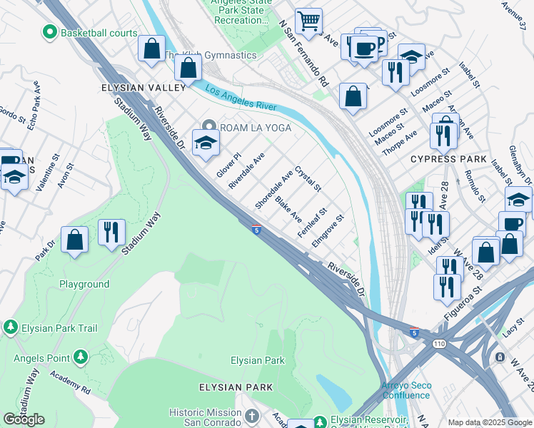 map of restaurants, bars, coffee shops, grocery stores, and more near in Los Angeles