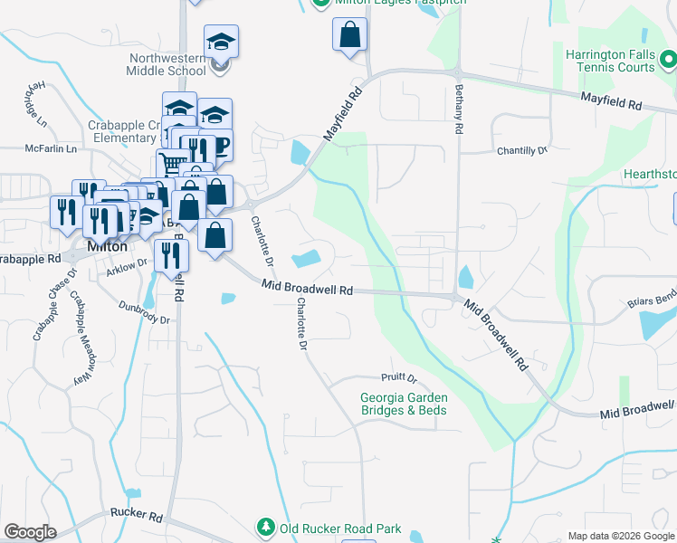 map of restaurants, bars, coffee shops, grocery stores, and more near 2000 Saint Michelle Way in Alpharetta