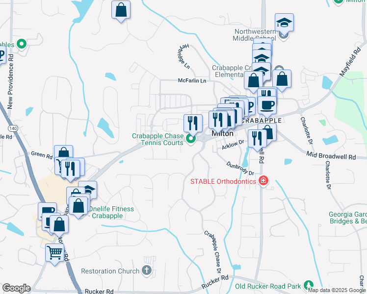 map of restaurants, bars, coffee shops, grocery stores, and more near 505 Parkview Drive in Alpharetta