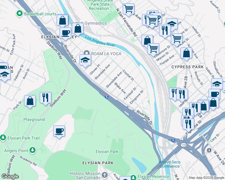 map of restaurants, bars, coffee shops, grocery stores, and more near in Los Angeles