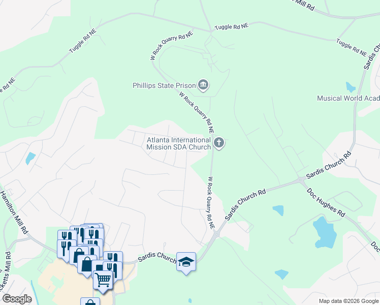 map of restaurants, bars, coffee shops, grocery stores, and more near 2959 Ogden Trail in Buford