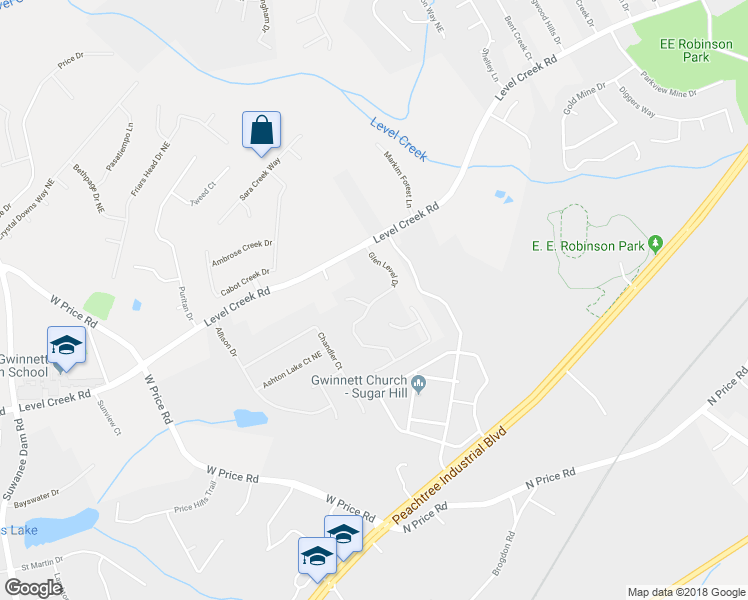 map of restaurants, bars, coffee shops, grocery stores, and more near 4761 Glen Level Drive in Buford