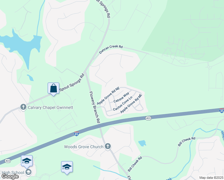 map of restaurants, bars, coffee shops, grocery stores, and more near 2126 Abbott Drive in Buford