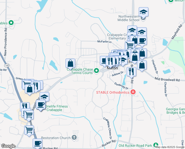 map of restaurants, bars, coffee shops, grocery stores, and more near 505 Parkview Drive in Alpharetta