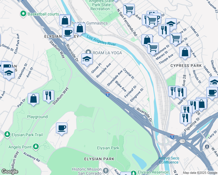 map of restaurants, bars, coffee shops, grocery stores, and more near 2232 Shoredale Avenue in Los Angeles