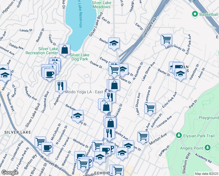 map of restaurants, bars, coffee shops, grocery stores, and more near 1837 Silent Era Drive in Los Angeles