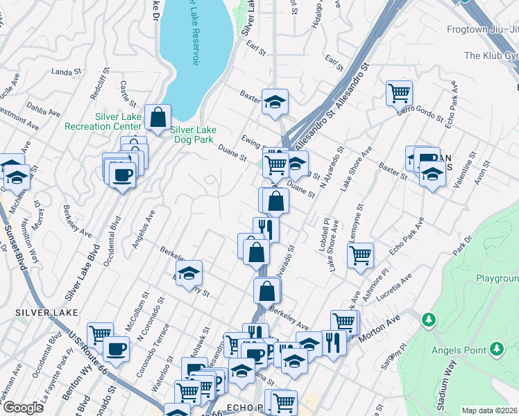 map of restaurants, bars, coffee shops, grocery stores, and more near 1837 Silent Era Drive in Los Angeles