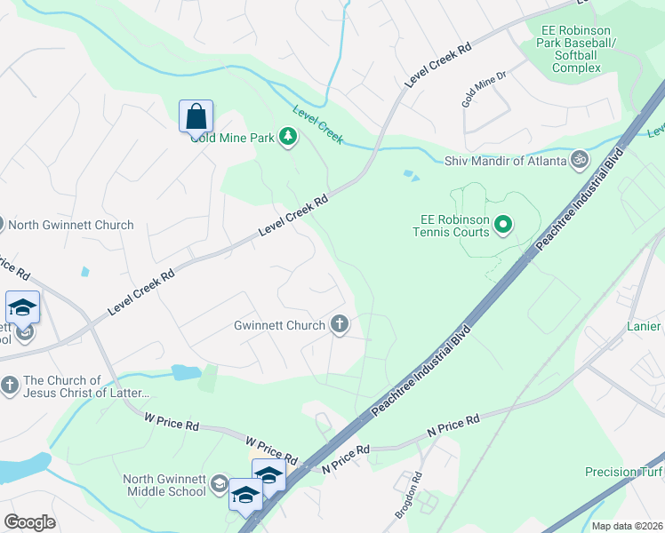 map of restaurants, bars, coffee shops, grocery stores, and more near 398 Glen Creek Way Northeast in Sugar Hill