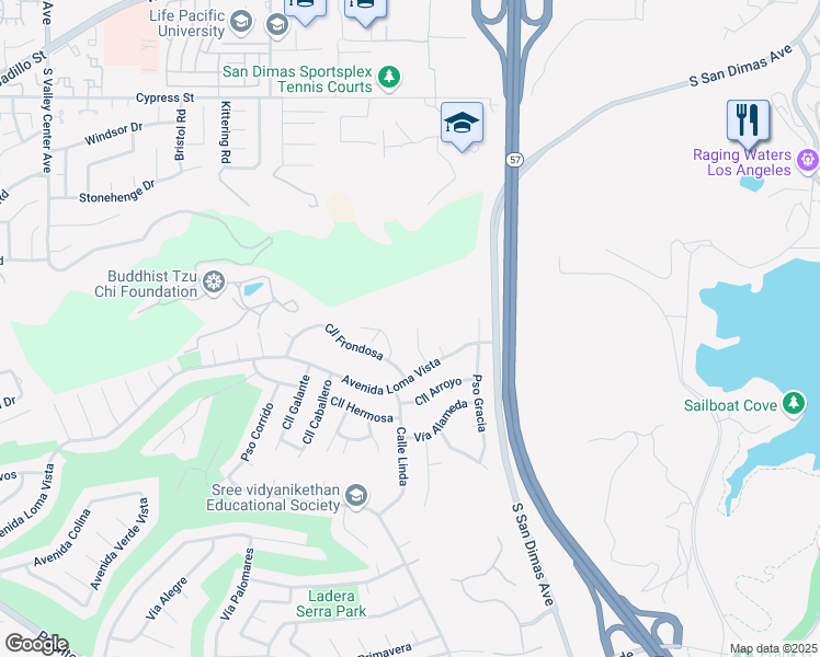 map of restaurants, bars, coffee shops, grocery stores, and more near 1213 Calle Vistaso in San Dimas