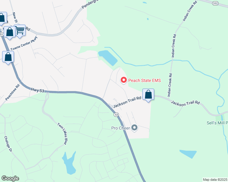 map of restaurants, bars, coffee shops, grocery stores, and more near 237 Amy Industrial Lane in Hoschton