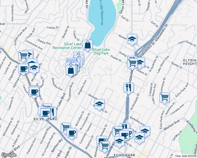 map of restaurants, bars, coffee shops, grocery stores, and more near 1721 McCollum Street in Los Angeles