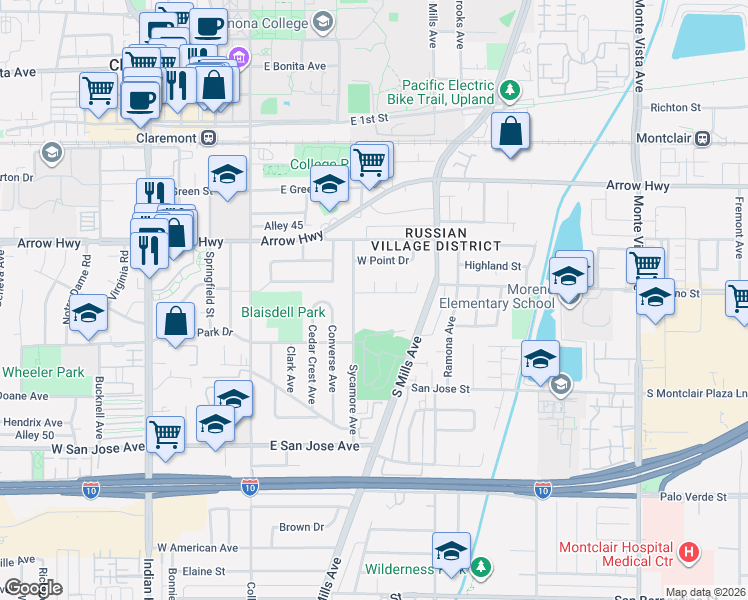 map of restaurants, bars, coffee shops, grocery stores, and more near 357 Victoria Place in Claremont