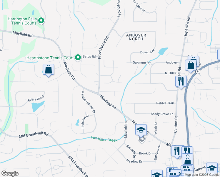 map of restaurants, bars, coffee shops, grocery stores, and more near 200 Fieldstone Court in Alpharetta