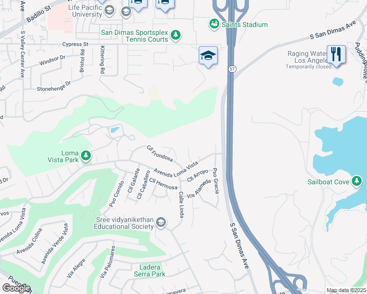 map of restaurants, bars, coffee shops, grocery stores, and more near 1213 Calle Vistaso in San Dimas