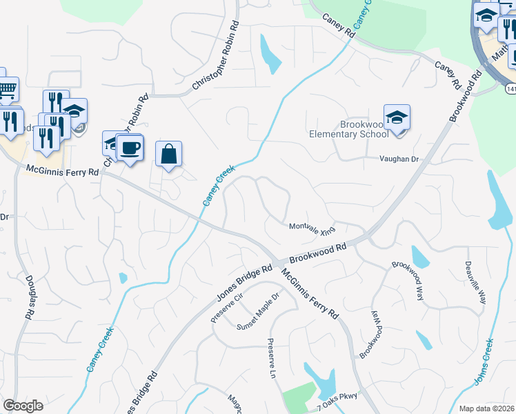 map of restaurants, bars, coffee shops, grocery stores, and more near 3850 Montvale Crossing in Cumming